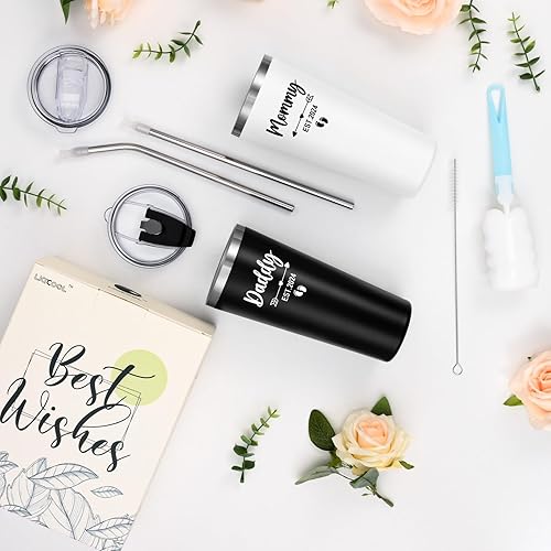 Miniatura 7 de LiqCool Regalos para padres nuevos para parejas, juego de vasos de 22 onzas, regalo de Navidad, Día de la Madre, Día del Padre, para mamá, papá,