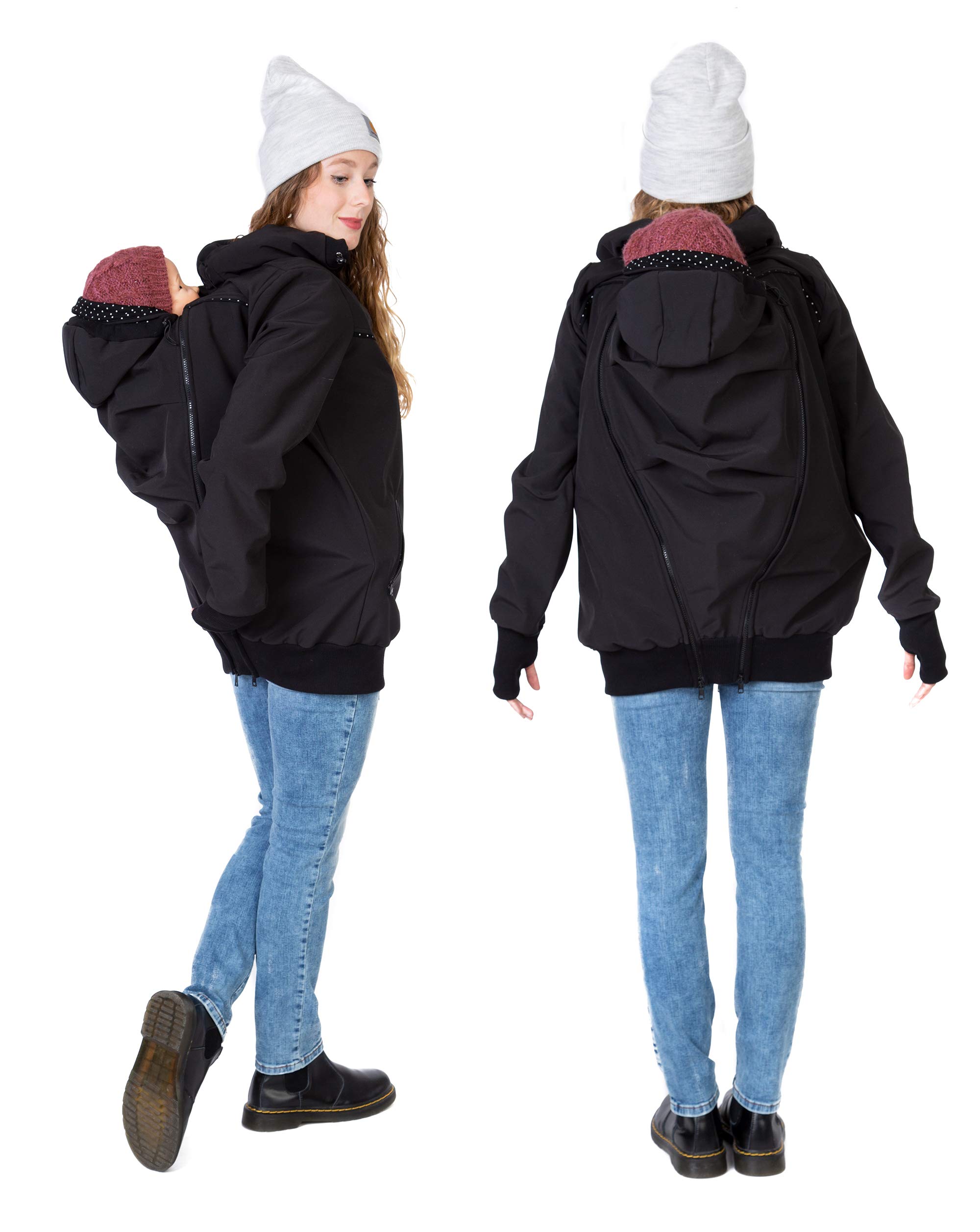 Viva la Mama 4in1 Tragejacke für Tragen auf dem Rücken oder der Brust, Softshell, Umstandsjacke + Kängurujacke - AVENTURIS