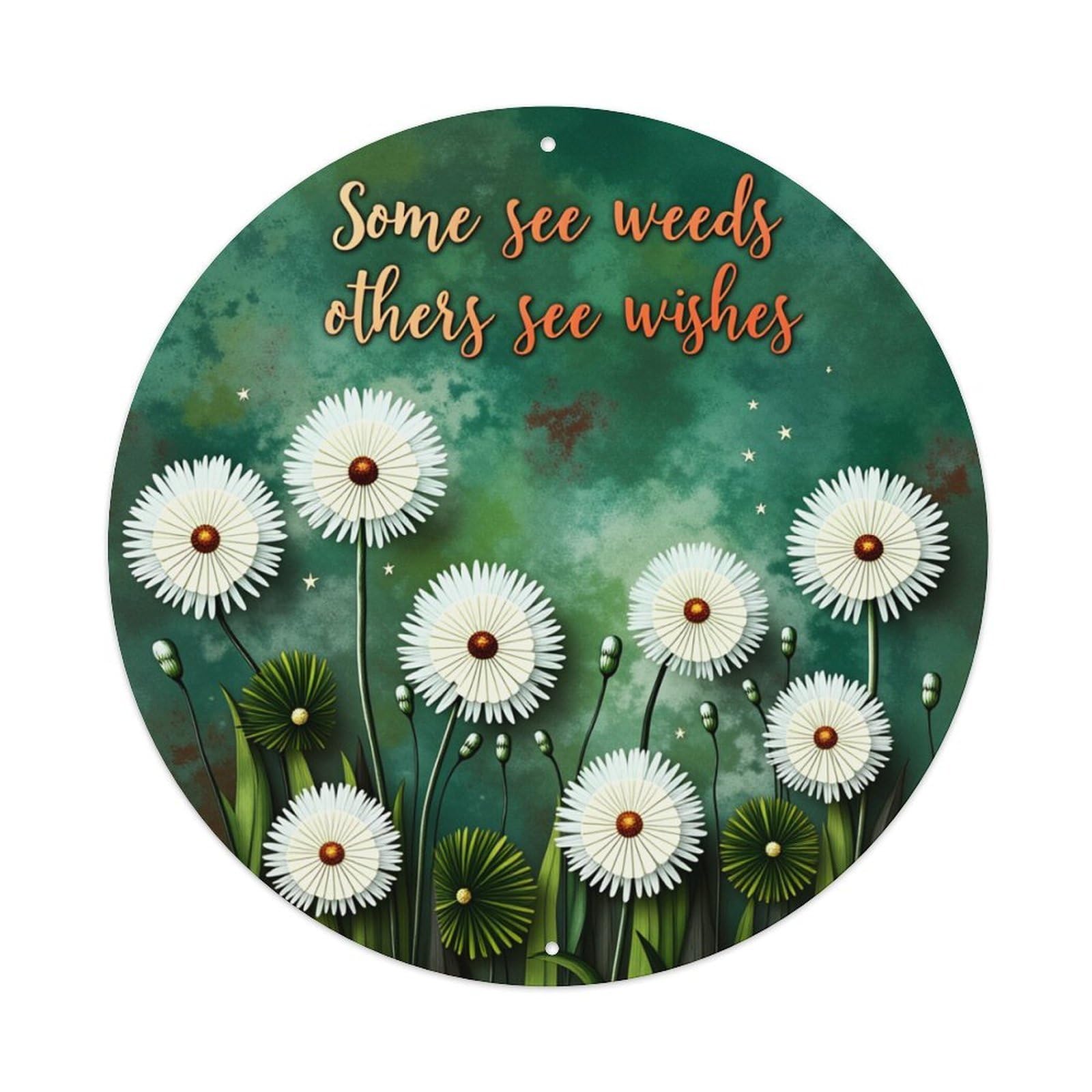 Dandelion Flowers Green Background Stars Round Tin Sign Retro Metal Sign for Cafe Bar Pub Home Game Room Gym Club Wall Decoration Vintage Metal Poster 8x8 Inch