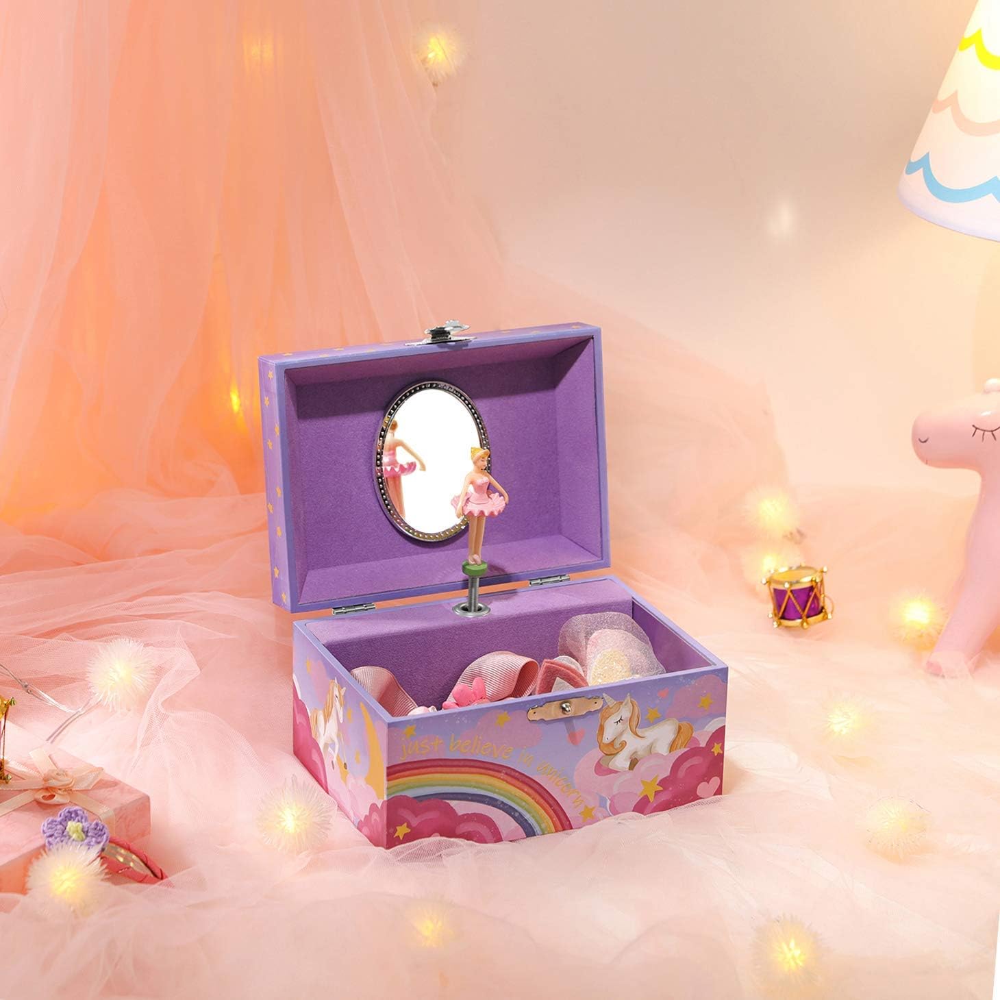 SONGMICS Musical Jewelry Box, 5.8″L x 4.2″W x 3.3″H, Purple : Clothing, Shoes & Jewelry