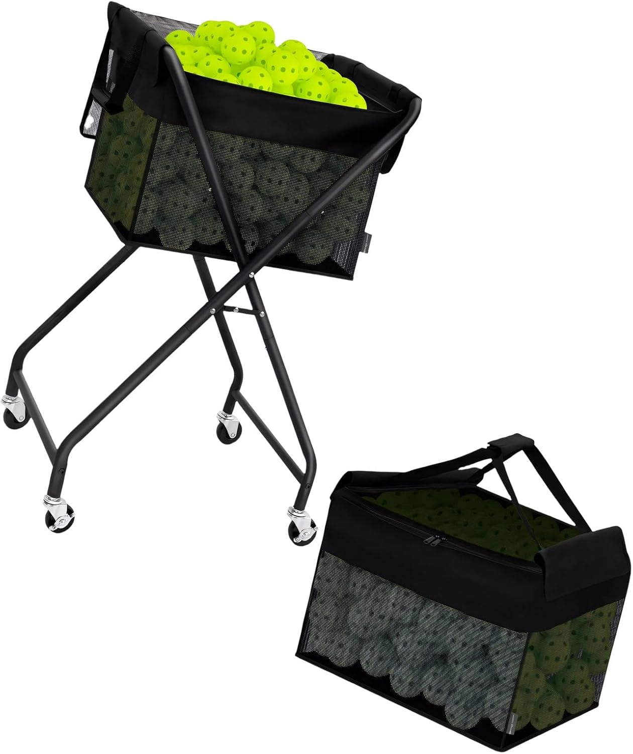 Sturdy Metal Tennis Storage Unit Having Foldable Frame and Rotating Casters for Indoor Outdoor Use Wheeled Tennis Cart