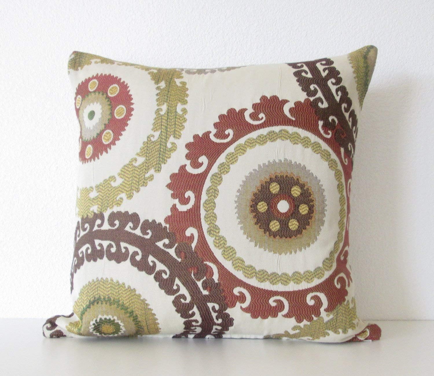 Taraz Tapestry Teak suzani medallion rustic burgundy decorative pillow cover