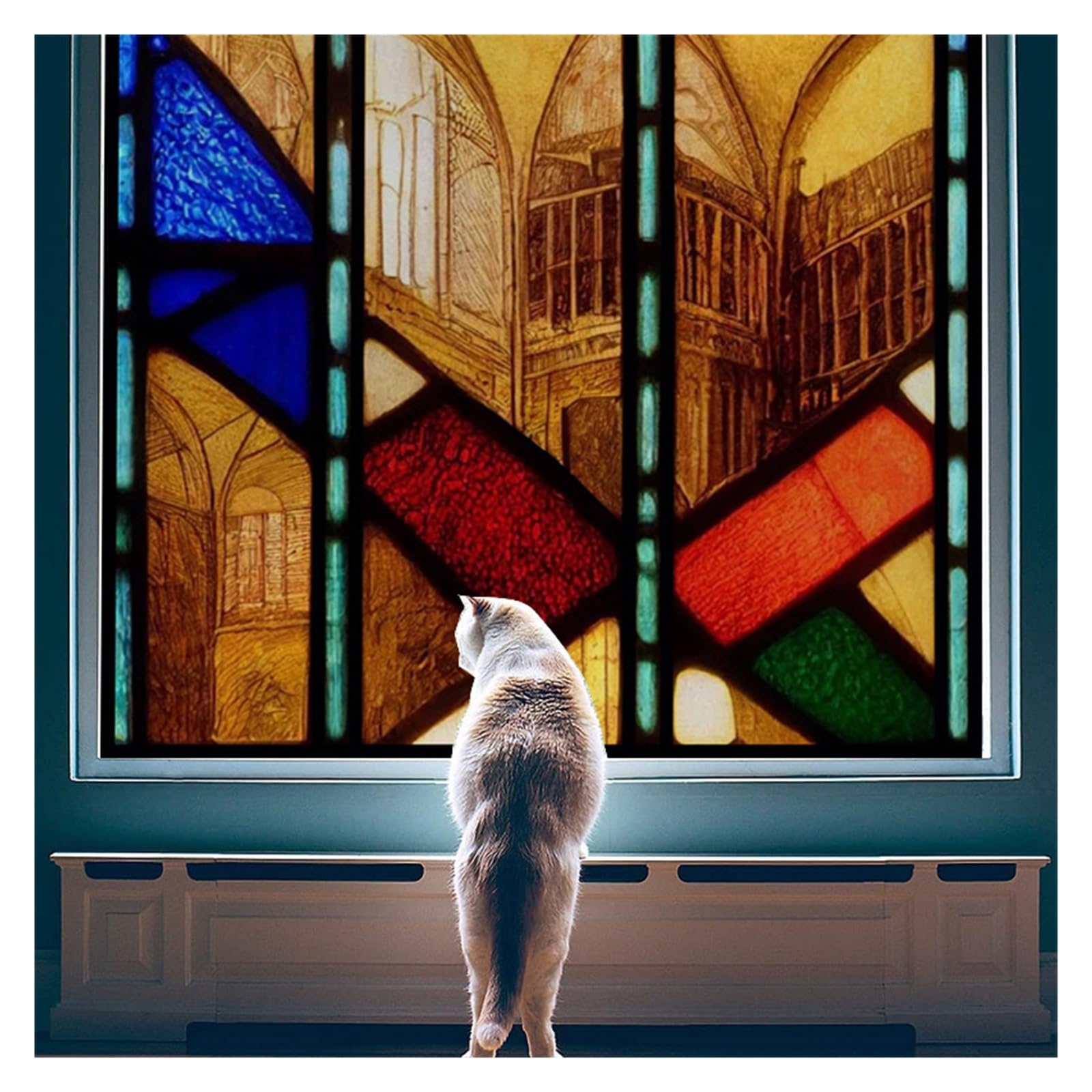 Película para Ventanas Película de ventana, películas de vitral esmeriladas, pegatinas estáticas adhesivas Retro for privacidad, puerta de armario de baño, decoración del hogar, cubiertas de tragaluz(