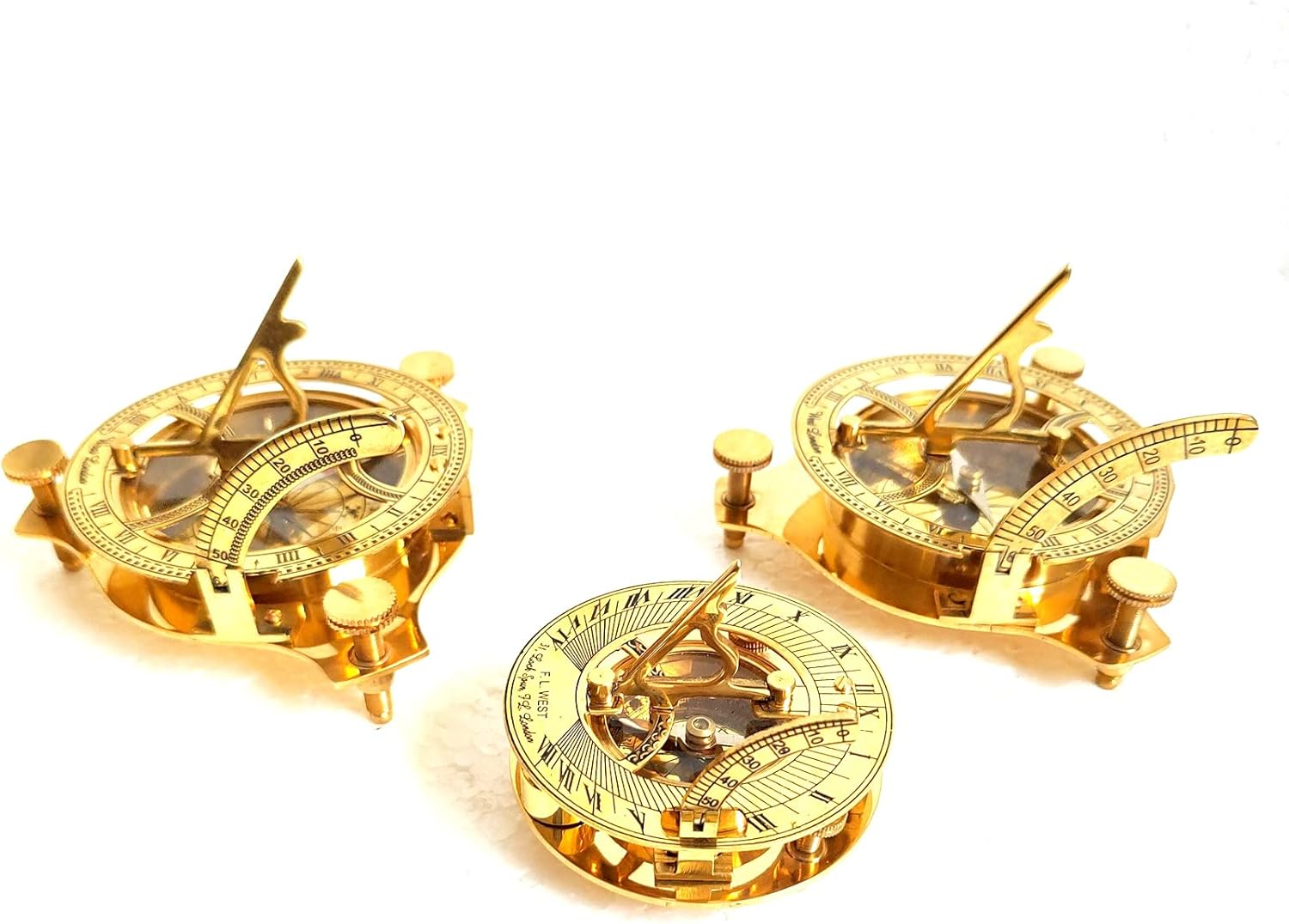 3 Golden Polish Size 4 Inch Round Sundial Compass - Solid Brass Sundial