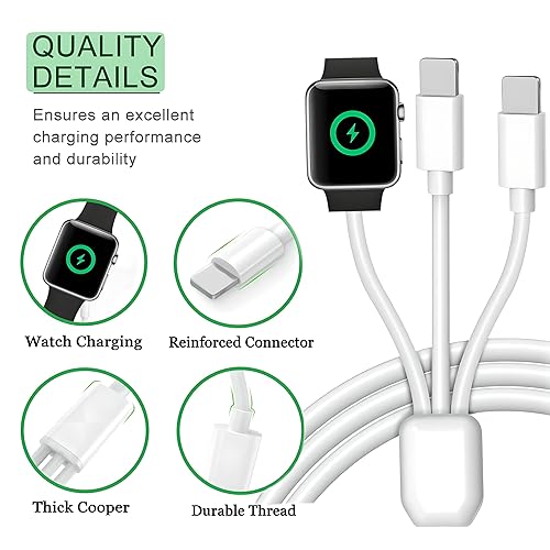 Miniatura 4 de Cable de carga 3 en 1 para teléfono y Apple Watch, cable de carga USB compatible con iWatch Series 9 8 7 6 5 4 3 2 1 SE1 SE2 Ultra 2, iPhone