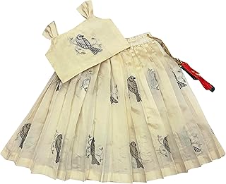 FELIZ THE DESIGNER STUDIO Baby Girl's Flared Cotton Silk Sleeveless Lehenga Choli Set Pattu pavadai for Kids Girl's