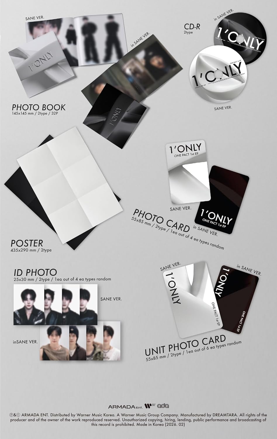 (Set : SANE+in SANE) ONE PACT 1'ONLY 1st EP Album with Tracking ONEPACT