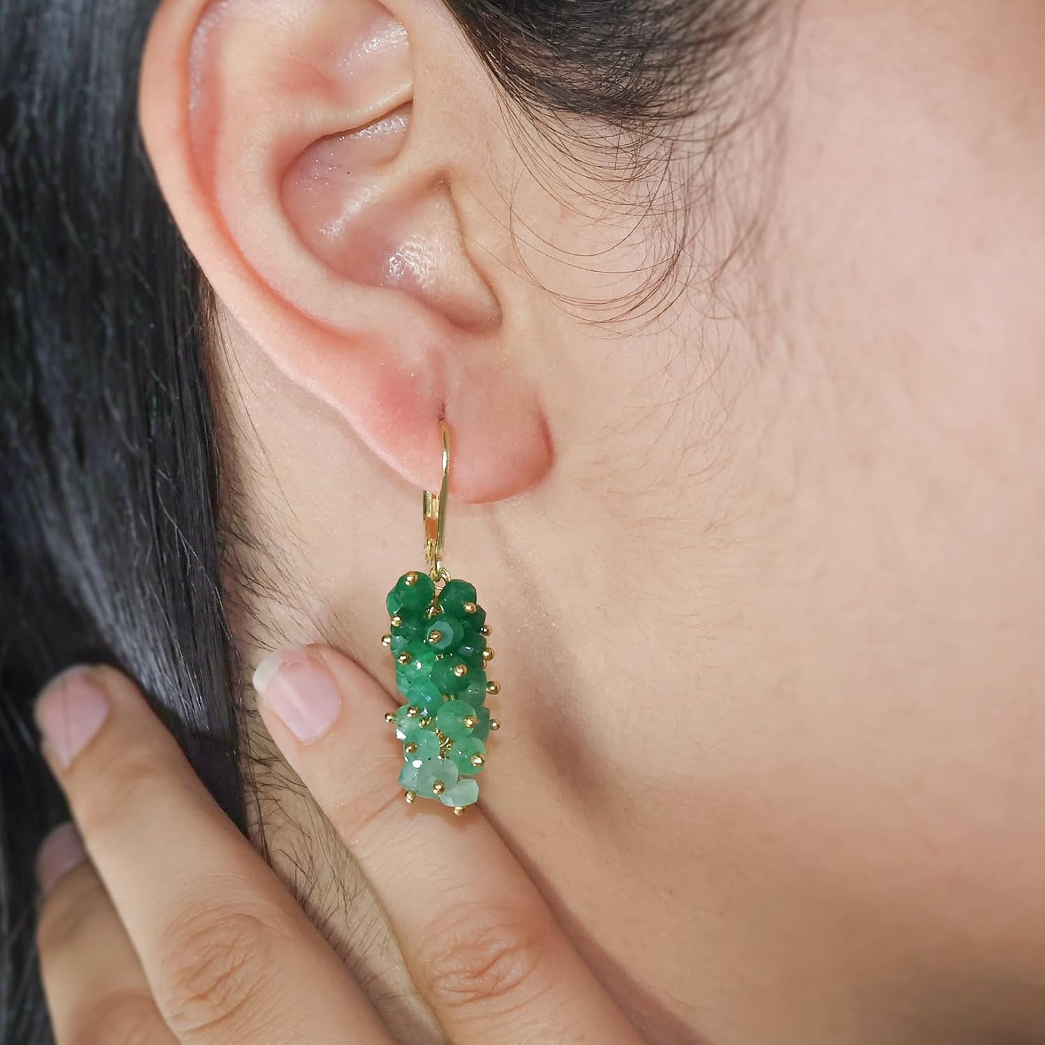 GOODSTONE JEWELS Natural Multi Gemstone Cluster Beaded Earrings for Women in Silver & Gold Plated image 2