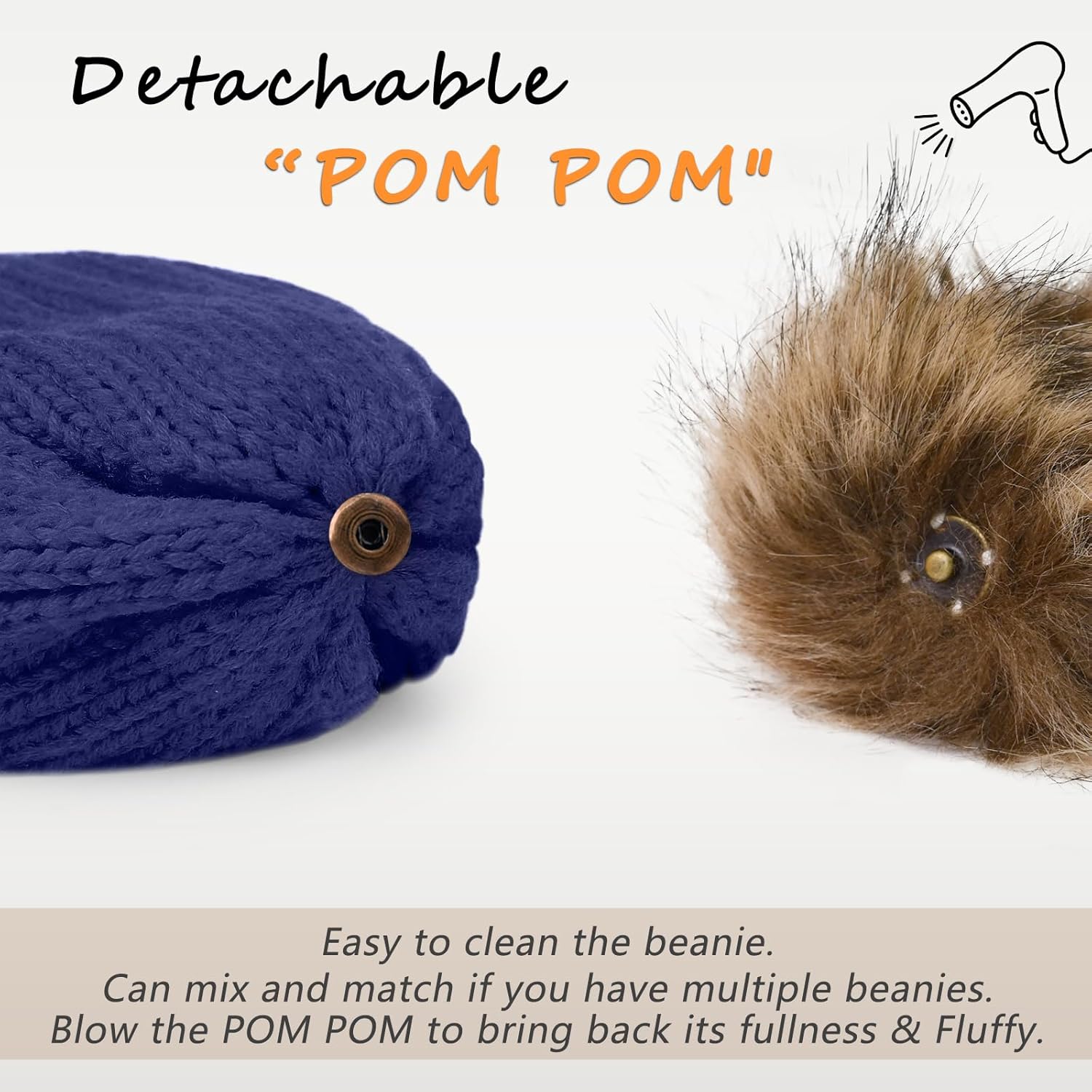 ZOORON Womens Winter Knitted Beanie Hat with Faux Fur Pom Beanie Warm Knit Skull Cap Beanie for Women - Image 3