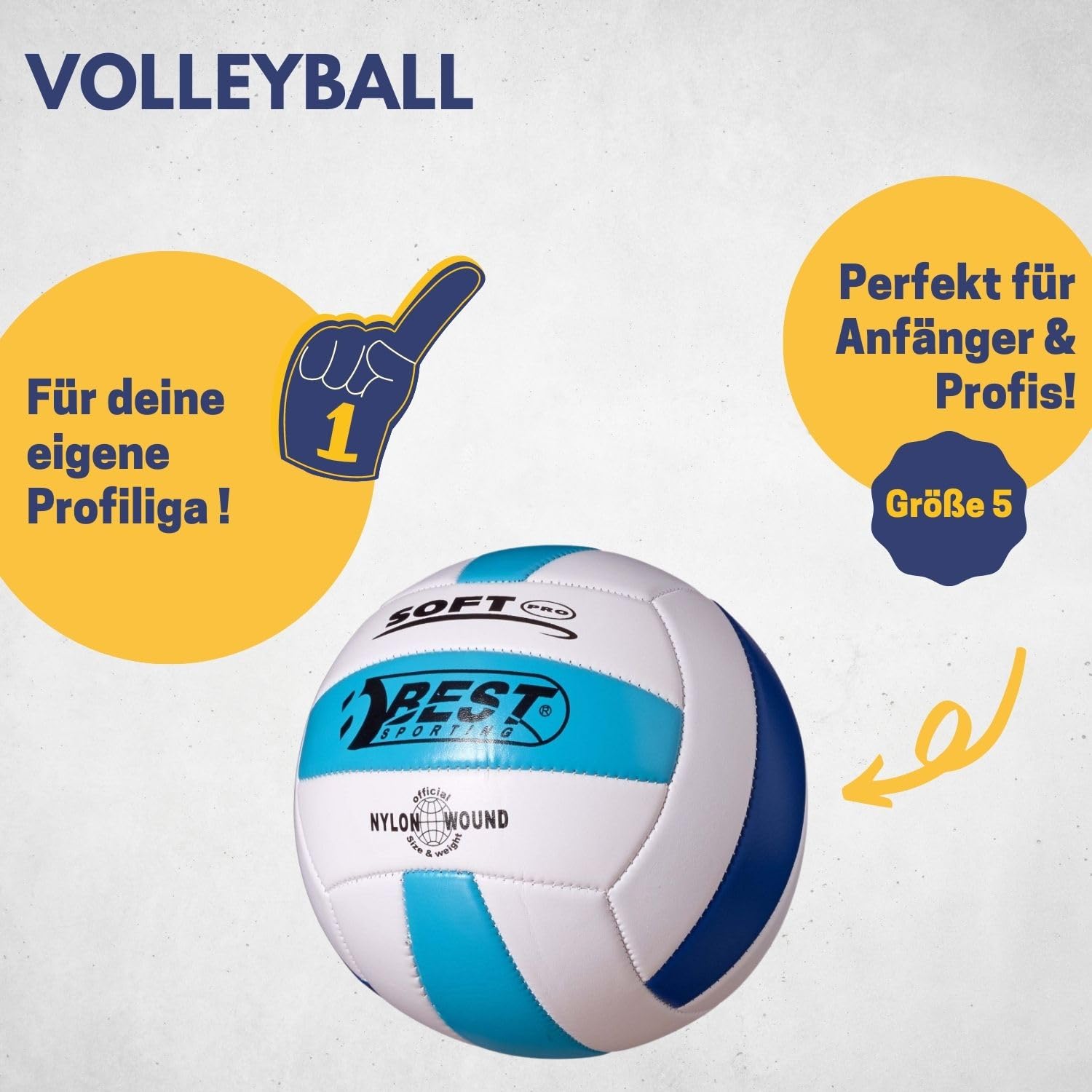 BEST SPORTING Volleyball Größe 5 - Bunter Freizeitvolleyball Für Indoor & Outdoor