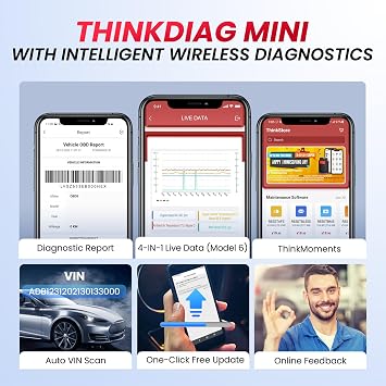 THINKCAR Thinkdiag Mini Bluetooth OBD2 Scanner Diagnostic Tool, OE Full-System Car Scanner for iOS & Android, Check Engine Light Fault Code Reader Scan Tool for Vehicles