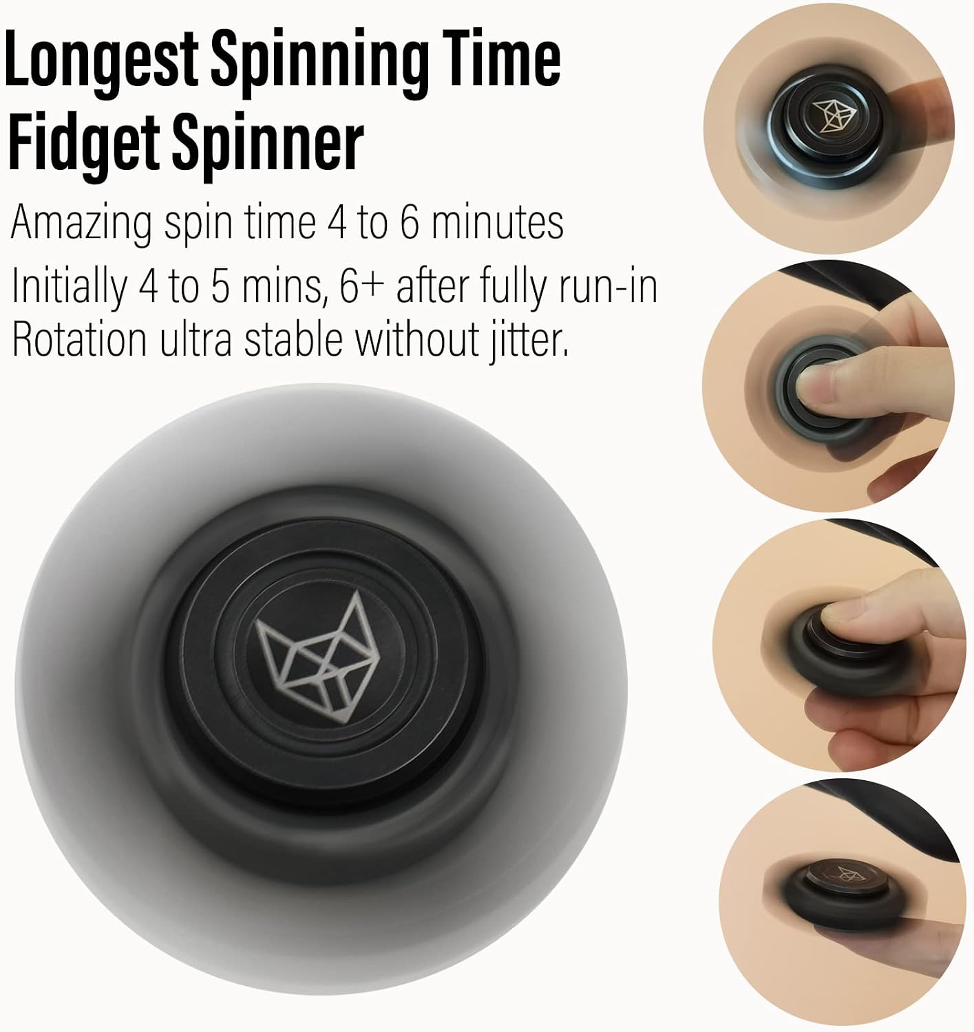 FREELOVE Premium Metal Fidget Spinners for Adults, Stainless Steel Quiet/Click Dual-Mode Fox Tri-Spinner (Glow-in-the-Dark Beads, Spare Precision Bearing), Stress Anxiety Relief Focus Toy, Stone Black image 4