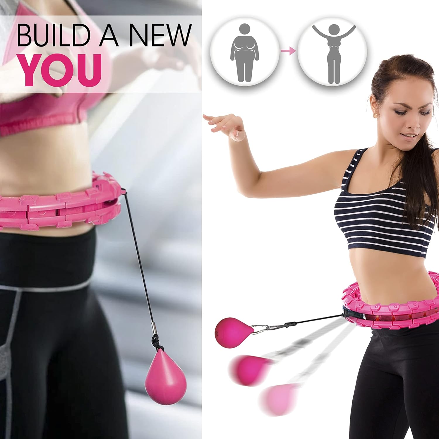 Generic Hula Buddy Smart Weighted Hula Hoop – Tone Your Muscles – Lose Weight – Hula Hoop for Adults with Zero Experience in Hula Hooping – ABS Plastic – Pink – Adjustable According to Waist Size : Toys & Games