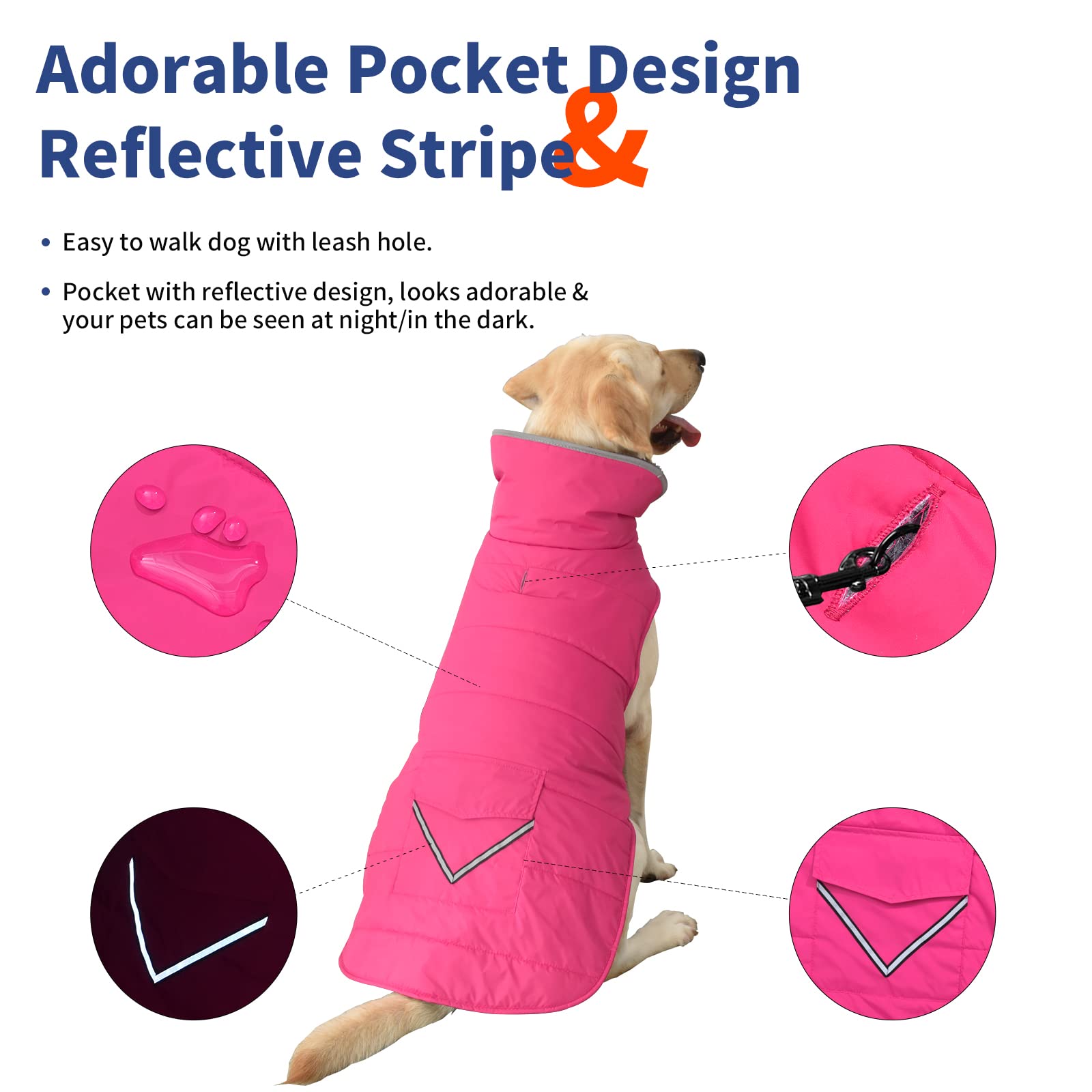 Petglad Cappottino per cani, giacca invernale impermeabile con tasca, riflettente regolabile, gilet da neve per animali domestici, caldo e accogliente maglione in pile per cani di taglia piccola