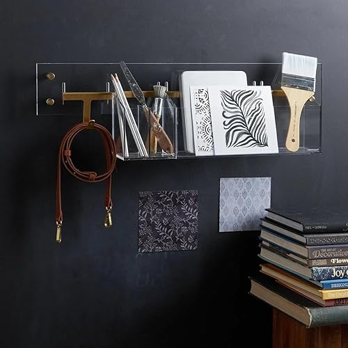 Miniatura 5 de russell+hazel Calendario mensual de pared acrílico, transparente y dorado, incluye marcadores de borrado húmedo y accesorios de montaje, 24 x 24 x