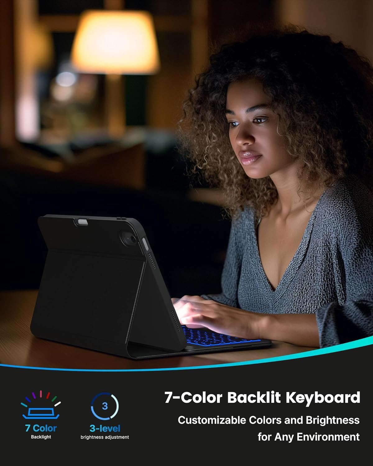 typecase Folio Keyboard Case for iPad 10th Generation 2022 (10.9"), 7-Color Backlit, Magnetic Wireless Detachable, Thin & Light, Pencil Holder, Black
