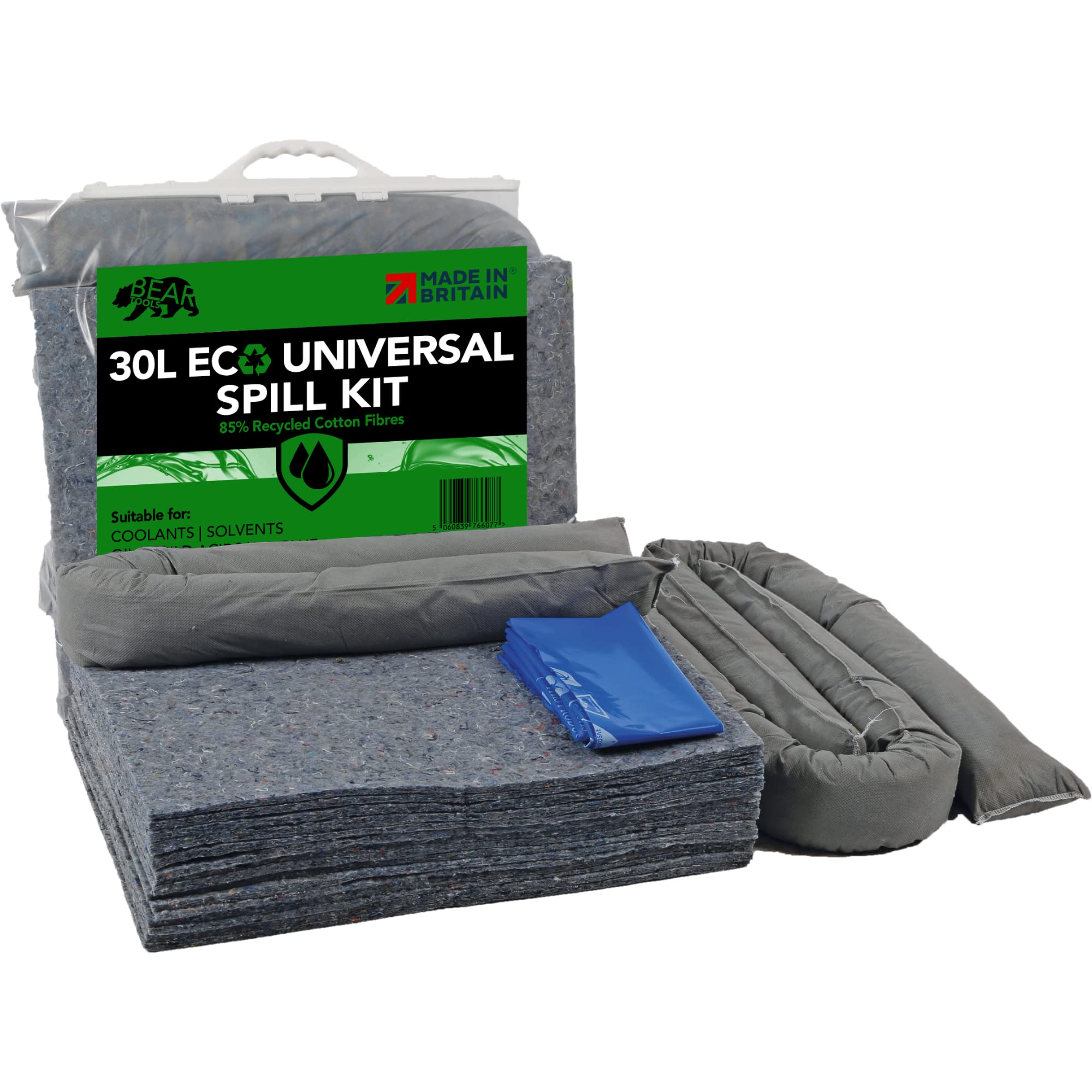 BearTOOLS Eco Spill Control Kit 30L Spills | Environmentally Friendly | 85% Recycled Natural Fibres | Reduce Carbon Footprint | Sustainable Absorbent Solution | UK Made Oils, Fuels