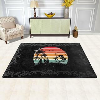 Wave Surf Surfing Surfer Flannel Area Rug Non-Slip Carpet for Living Room Bedroom