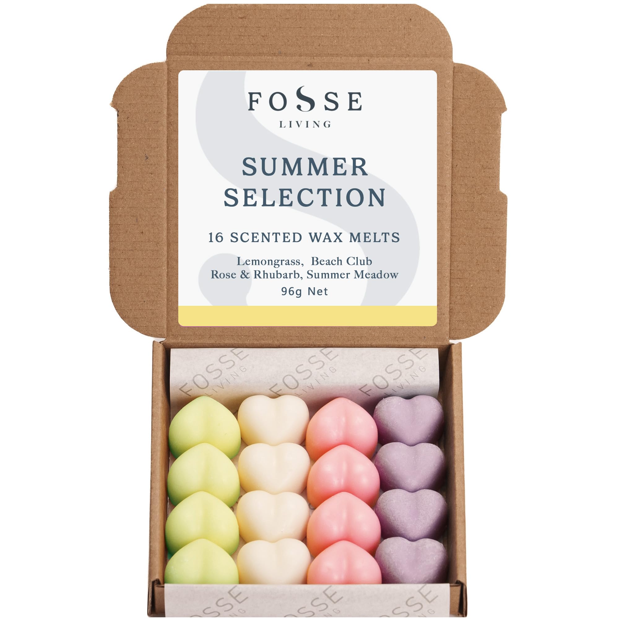 Summer Selection Soy Wax Melts 16 Pack | Lemongrass, Beach Club, Rose & Rhubarb & Summer Meadow | Natural, Vegan & Plastic Free | Up to 96 Hrs Scent | Pet Safe | Handmade in UK – Fosse Living — image 1