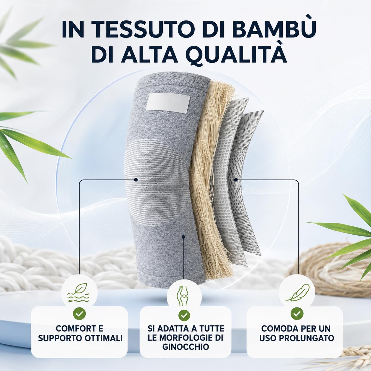 Ginocchiera In Bambù OnePress Supporto Ginocchio Uomo Donna In Tessuto Morbido Per Fitness Yoga E Ciclismo (XL,2 Paio)