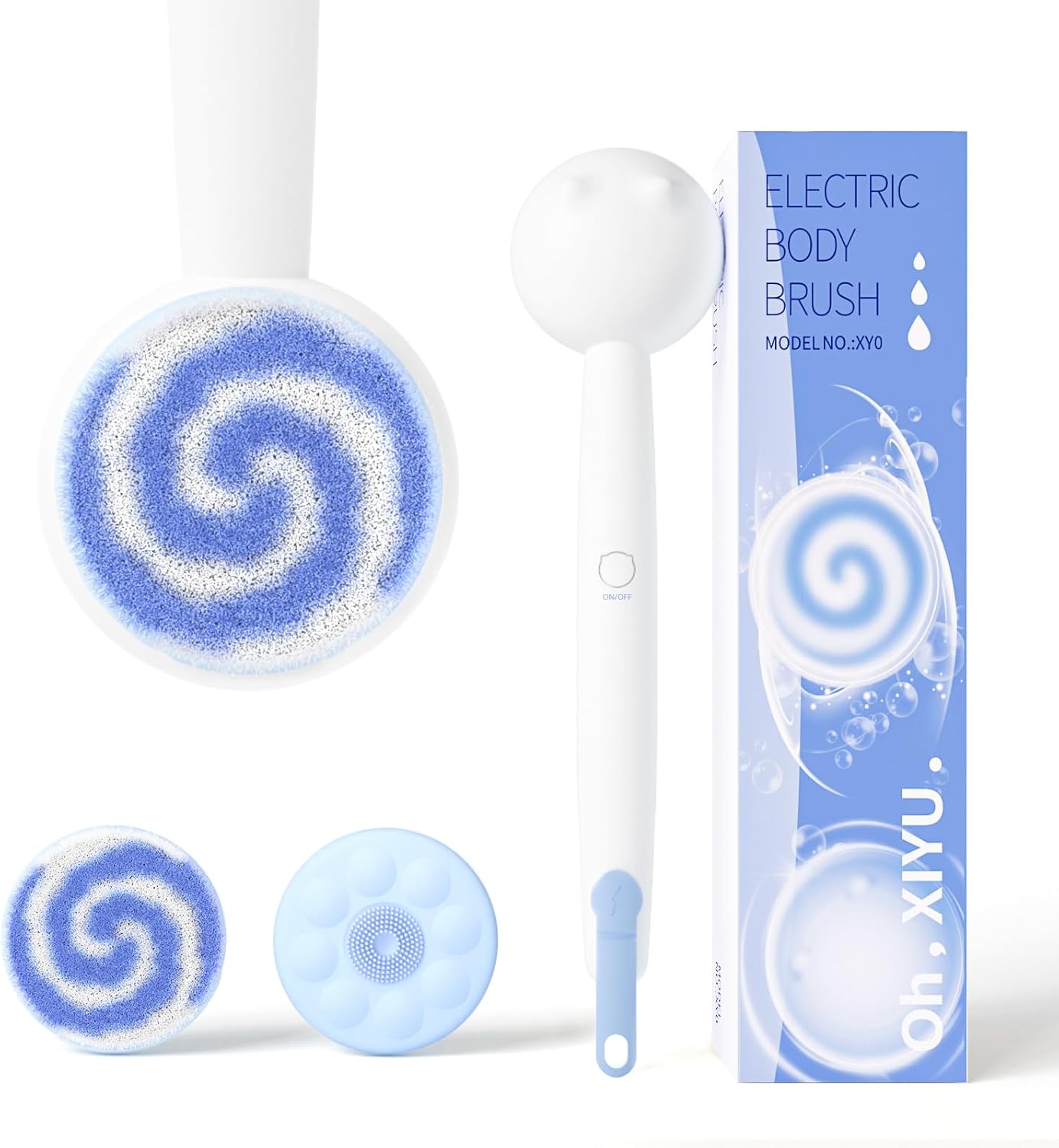 Electric Back Scrubber for Shower Body Brush, Automatic Body Scrubber for Cleansing, Massaging and Exfoliating, Spinning Bath Brush with 2 Heads, 3 Speeds & Waterproof, Coconut Milk White