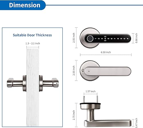 Miniatura 2 de CATCHFACE Cerradura inteligente con paquete de puerta de enlace, cerradura de puerta de huellas dactilares TTlock Smart Lock Cerradura de puerta