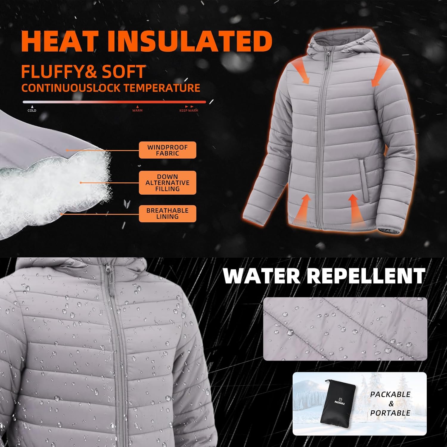 Women's Packable Winter Puffer Coat | Lightweight Quilted Jacket with Hood | Full Zip Travel Outerwear - Image 2