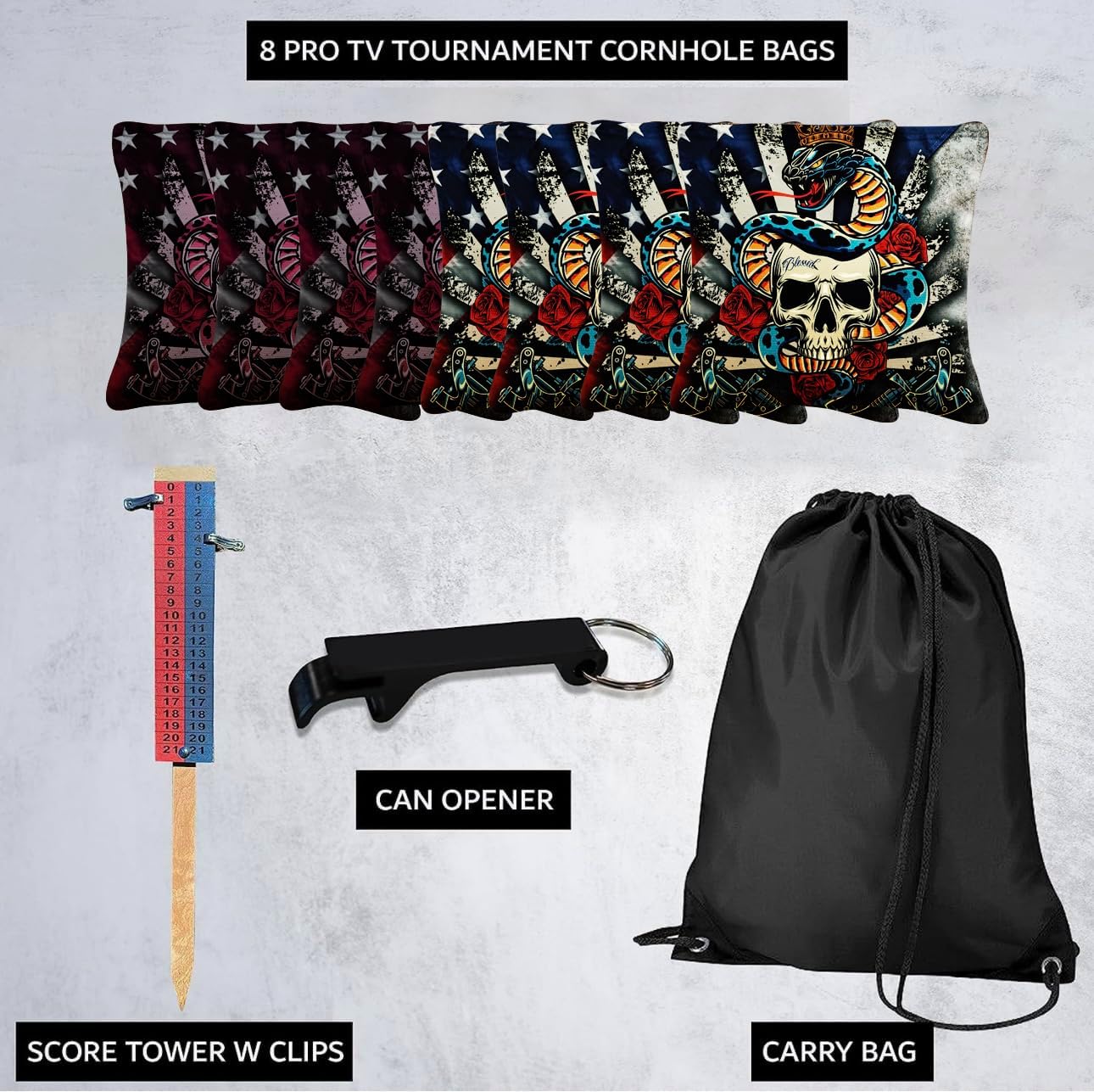 CornholeGamesUSA Tournament Cornhole Bags Sets of 8 Regulation Professional, Tournament Slick n Stick Corn Hole Beans Bags for Cornhole Games