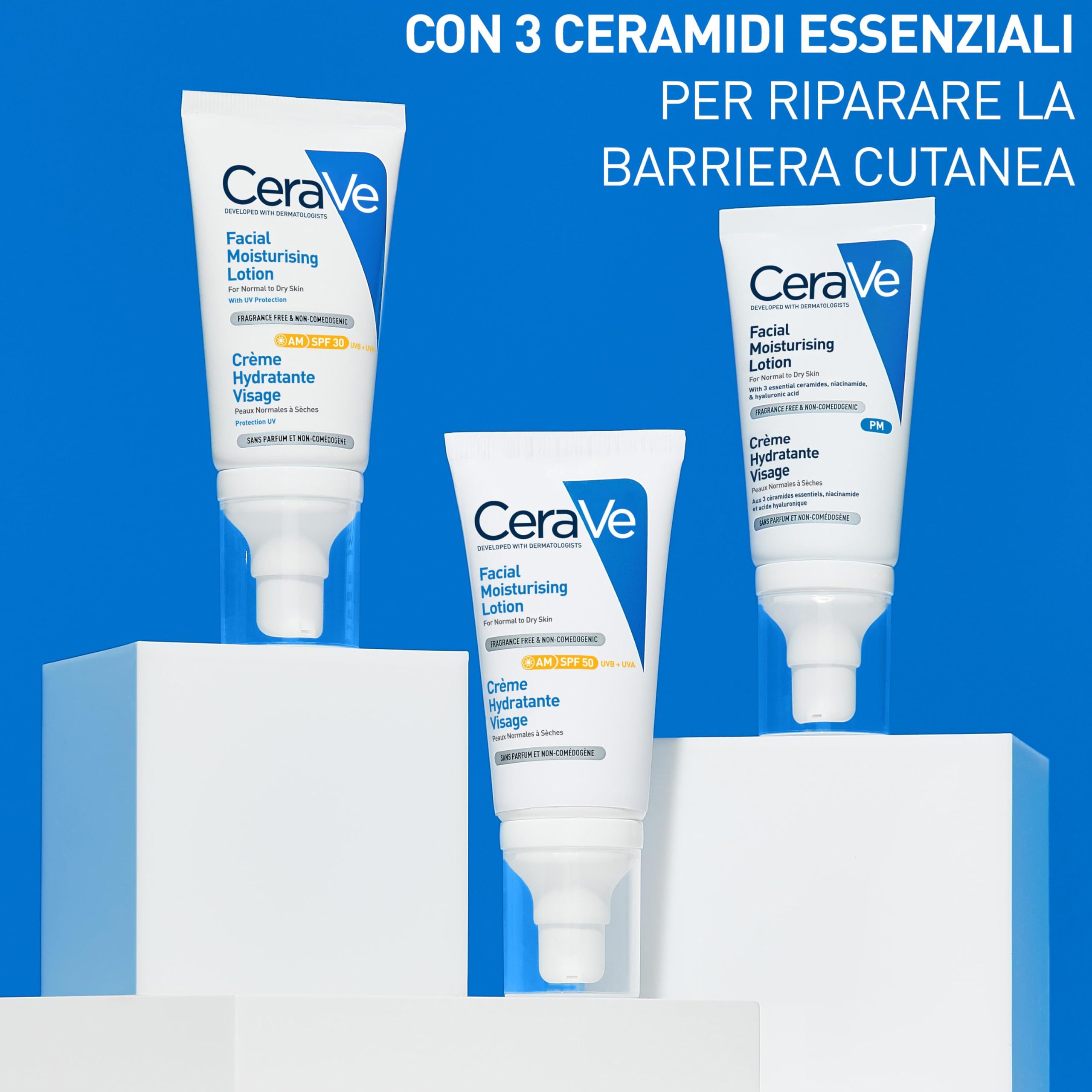 CeraVe Crema Idratante Viso SPF 25, Per Pelli da Normali a Secche, Idratazione Profonda, Ad Assorbimento Rapido, Con Protezione Solare SPF 25 e Acido Ialuronico, 2 x 52 ml