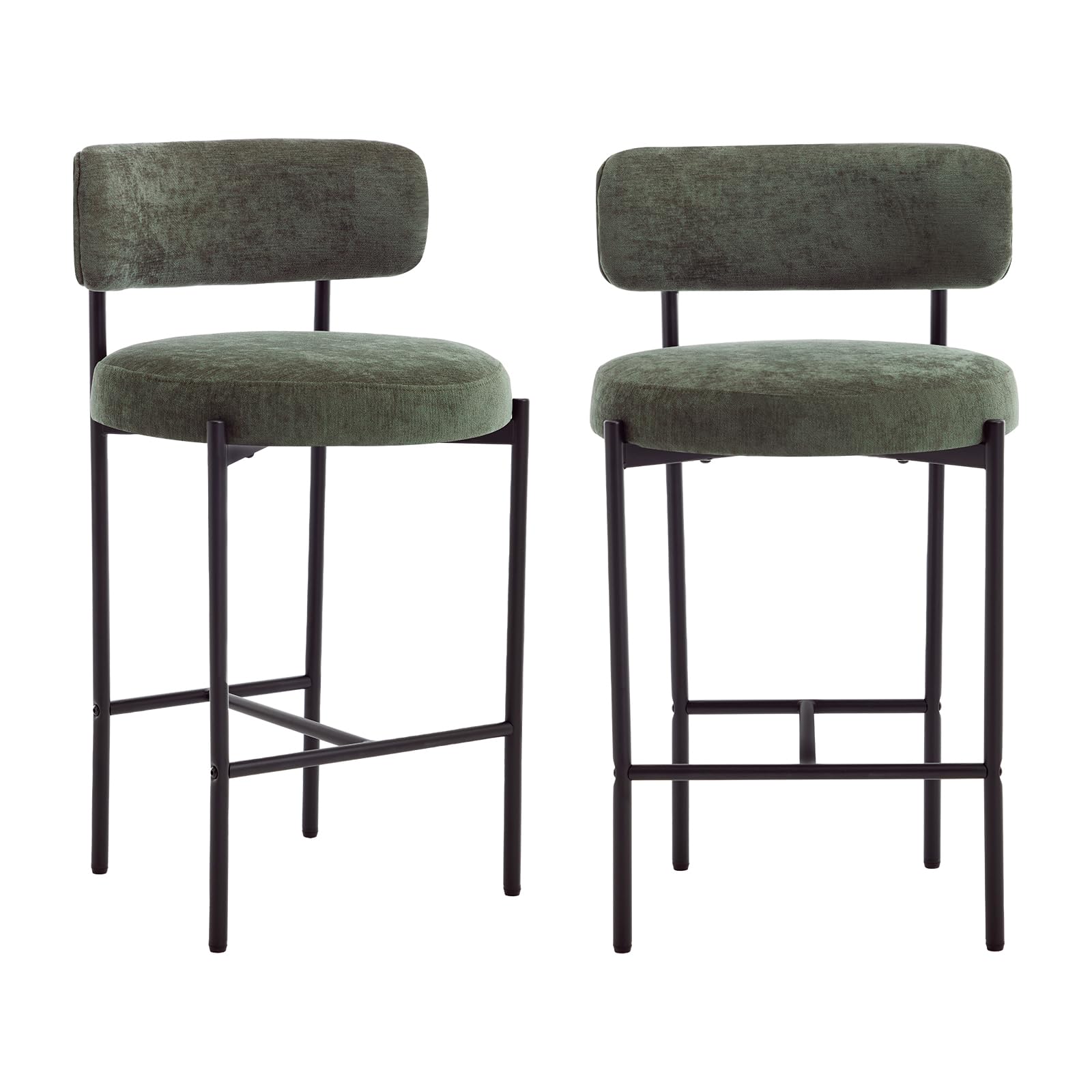 Set di 2 Sgabelli da Bar Sgabelli da Bancone in Chenille con Gambe Metalliche,Sgabelli Cucina Stile industriale con Poggiapiedi in Metallo,Verde