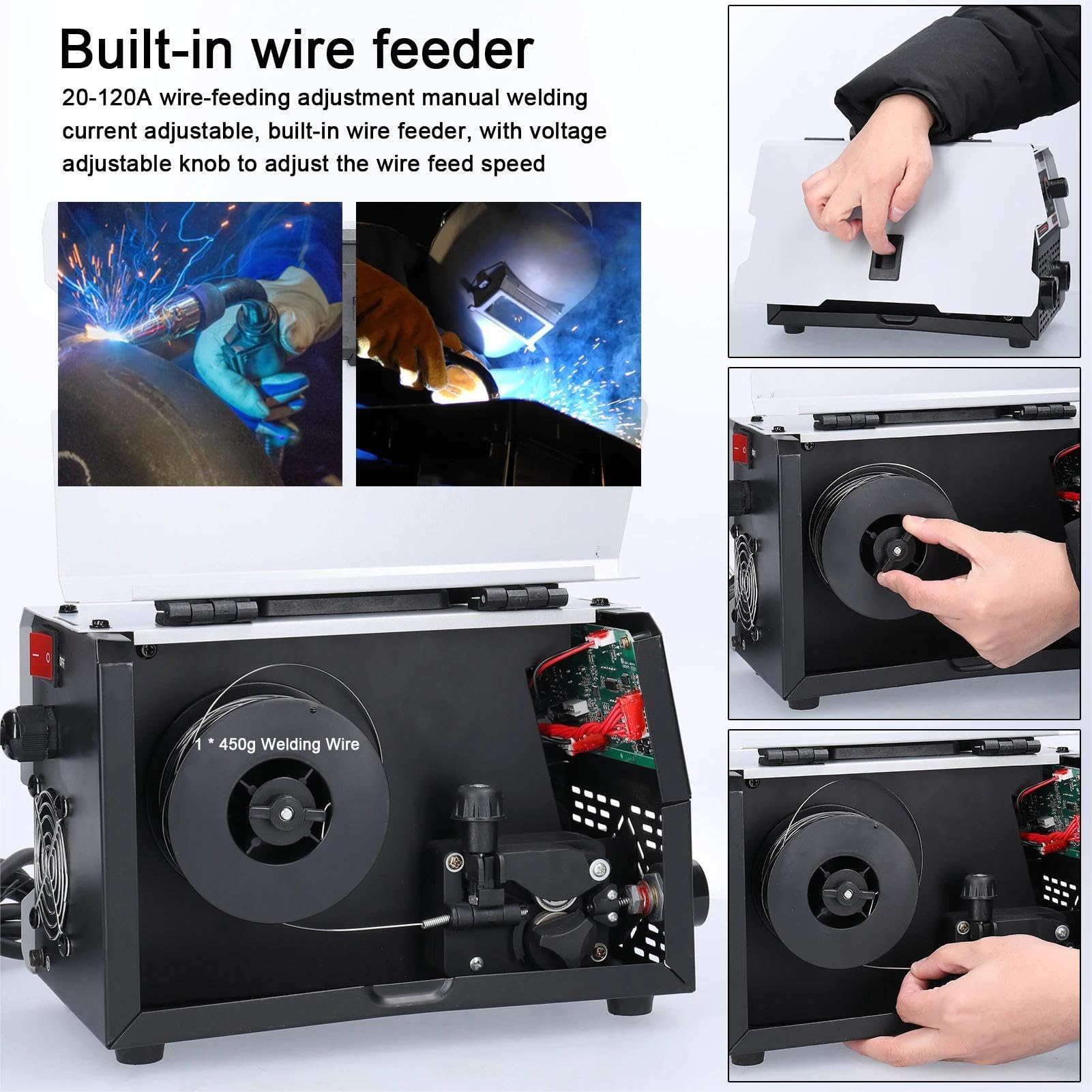 Soldadora de 160A de alambre de relleno, soldadora de electrodos 2 en 1 (MIG/MMA), soldadura de contacto con avance automático de alambre, soldadora de arco de gas, soldadora compacta de IGBT inversor