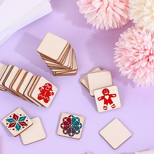 Miniatura 6 de Jetec 500 piezas pequeñas de madera cuadradas en blanco de madera sin acabar, esquinas redondas, bloques de madera cuadrados para manualidades,