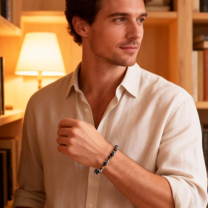 Pulsera ajustable elástica de ojo de tigre para hombres y mujeres miniatura 2