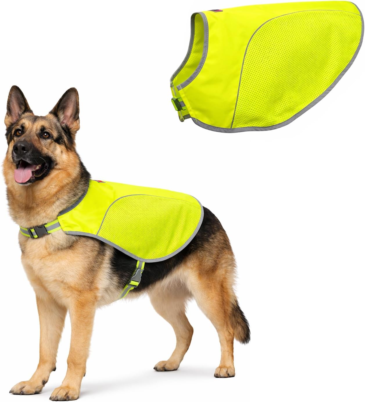 Hiker High Visibility Dog Safety Vest, Reflective Jacket Apparel for Low Light Conditions Outdoors, Walking, and Running, Small Medium and Large Dogs (Large), Neon Green
