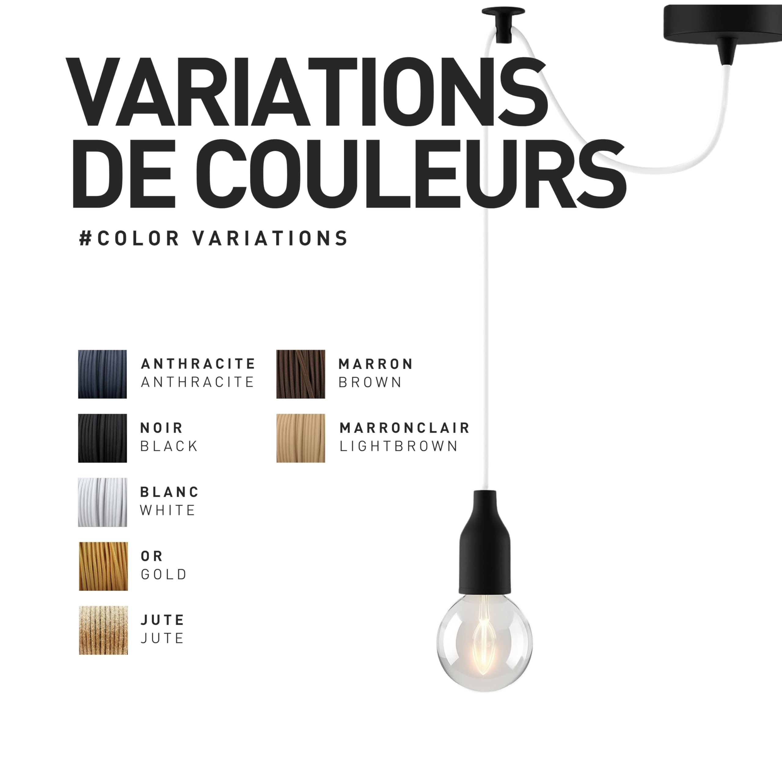 smartect Cable Electrique tordu Textile Noir, Fil Electrique Tissu de 5 Mètres, 3 Conducteurs (3 x 0,75mm²) Cable Tissu Lampe pour Les Projets de Bricolage