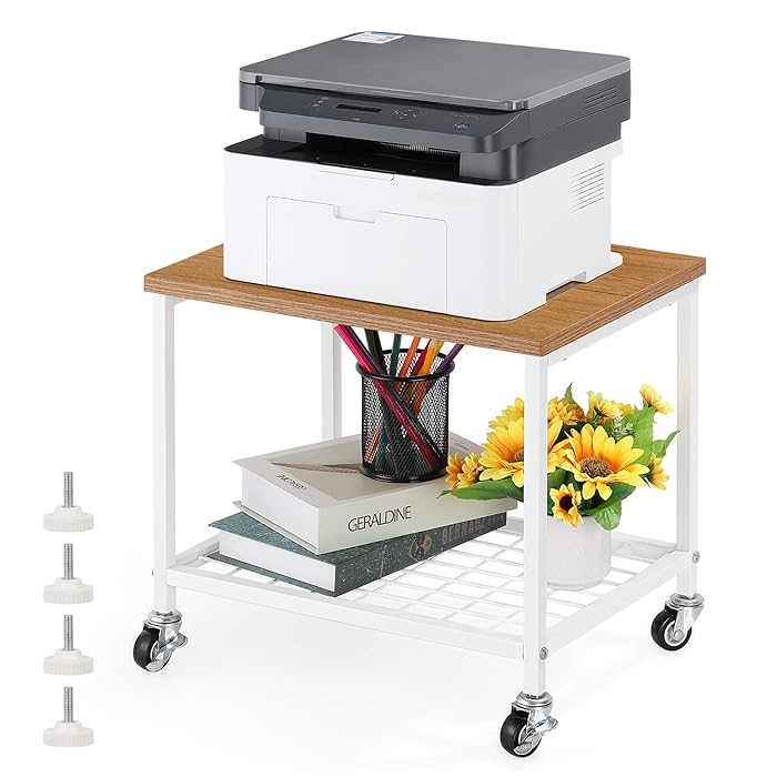 Buy Printer Stand Rack Under Desk Printer Cart 2 Tier Printer Table with Wheels Wood Storage