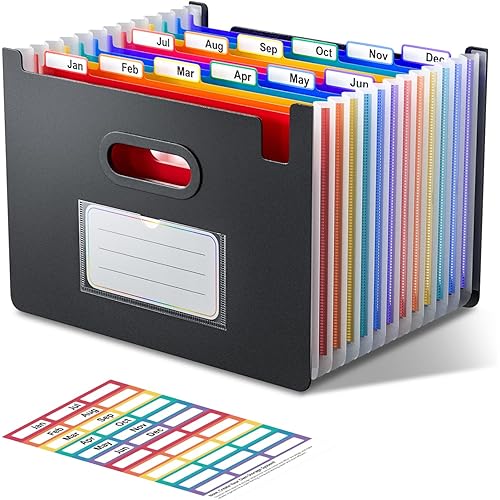 12 Pockets Accordian File Organizer, Upright & Open Top, Colorful Tabs, Larger Capacity Expanding File Folder, Letter/A4 Size for School, Home and Office, Classroom Must Haves