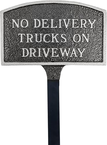 Miniatura 4 de Letrero de placa con diseño de arco con texto en inglés "No Delivery Trucks on Driveway" - Placa de visualización de pared o césped - Señal de