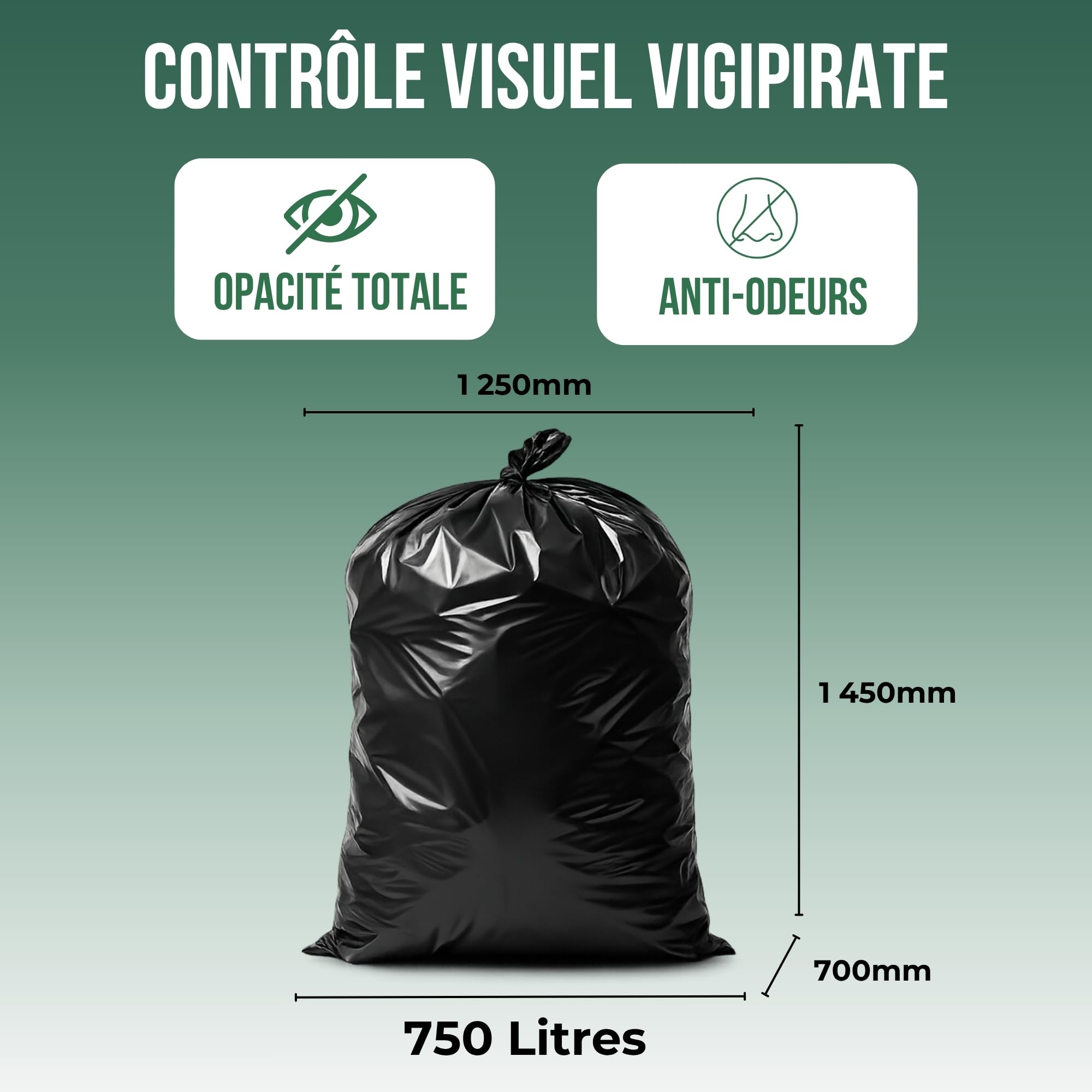 BaBag | Sac Poubelle 750L x 50 | Epaisseur 30 Microns | Certifié RSGP | Déchet Lourd & Coupant | Plastique 100% Recyclé | Étanche & Anti-Odeur | Housse Protection Conteneur 750 Litres | 50 Sacs