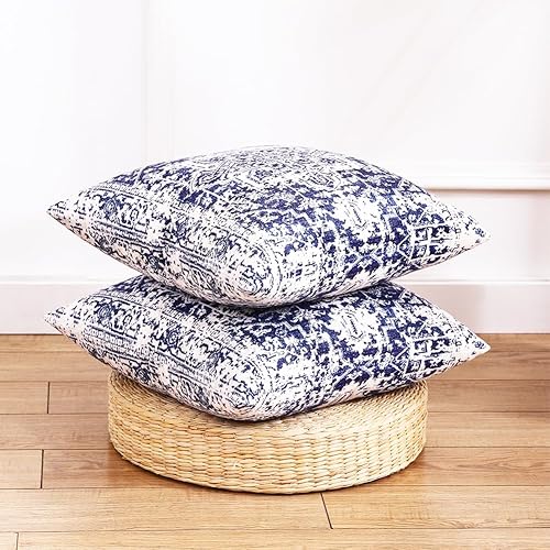 Miniatura 6 de CARRIE HOME Juego de 2 fundas de almohada decorativas de granja azul marino y blanco de 18 x 18 pulgadas, almohadas decorativas de terciopelo