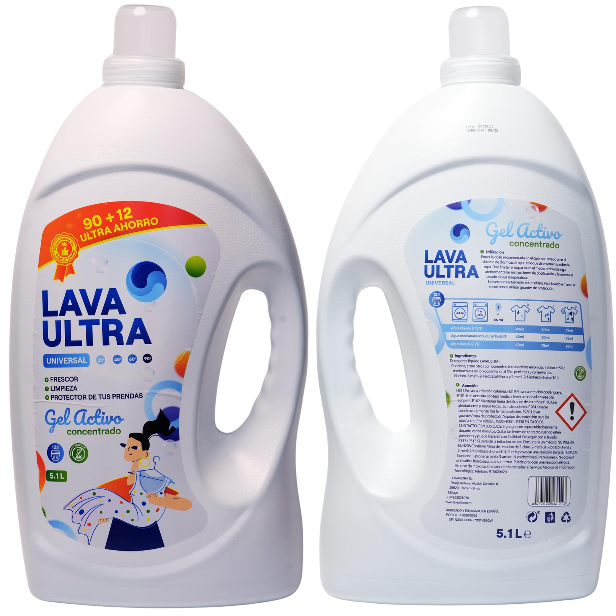 Lava Ultra Gel Activo 20.4L - 408 Lavados - Detergente Líquido Concentrado para Lavadoras, Sin Fosfatos, Apto para Todo Tipo de Telas, Suave y Fresco, Fabricado en España