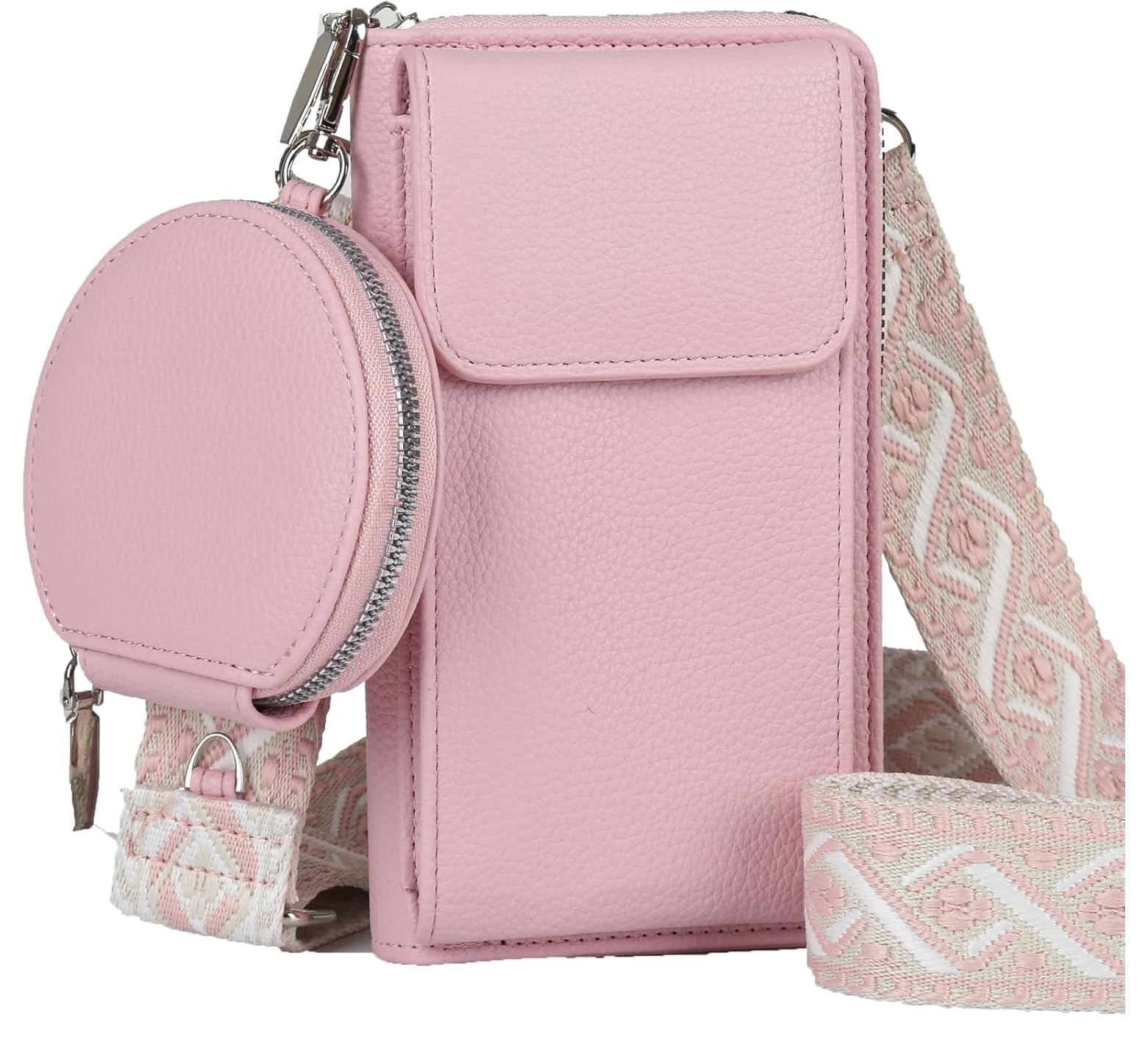 Womens Small Crossbody Bag for Mobile Cell Phone Holder Pocket Purse Wallet with Sling Adjustable Strap Shoulder Belt with Card Slots and Mini Coin Purse (Pink)-image-8