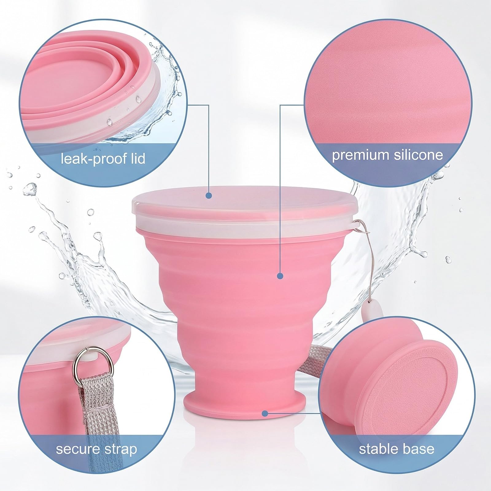 3 Pezzi Tazza Pieghevole 200ml, Tazza da Viaggio in Silicone Alimentare con Coperchio in Plastica, Portatile & Riutilizzabile, Ideale per Esterno, Viaggio, Escursione, Pic-Nic & Ufficio