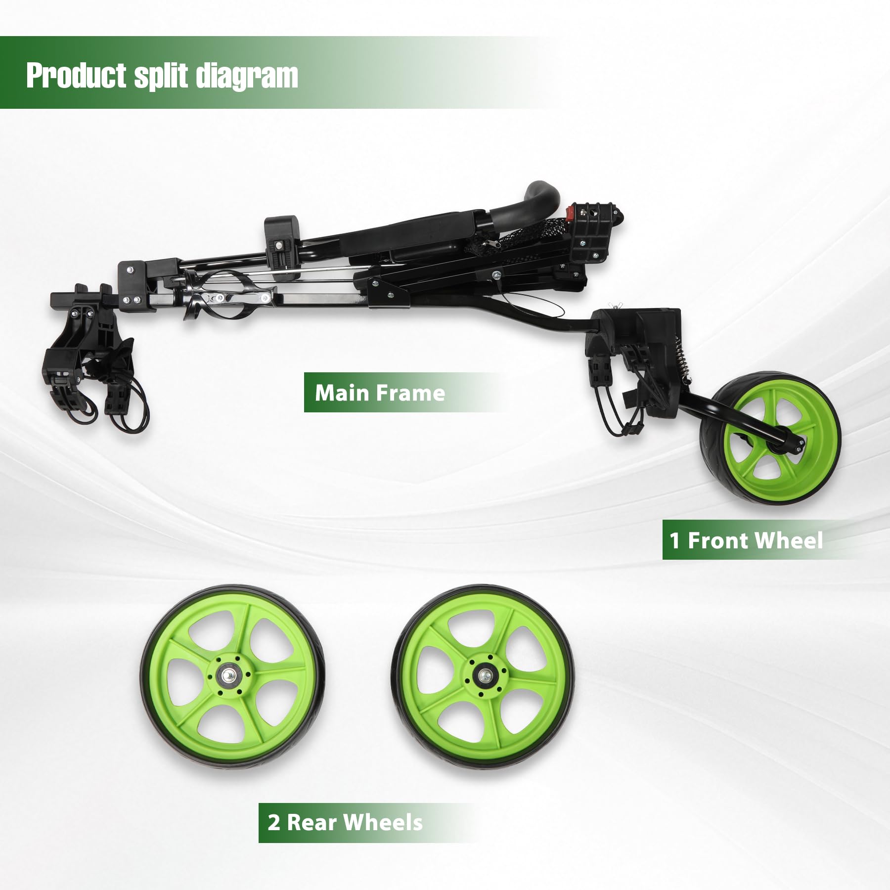 REDCAMP Golf Trolley, 3 Rad Golftrolley, Golfwagen Golf klappbar, Grün | Ultraleicht, mit Fußbremse,Golfcaddy Golf Push Cart aus Aluminum, Golfwagen klappbar mit Getränkehalter & Aufbewahrungstasche