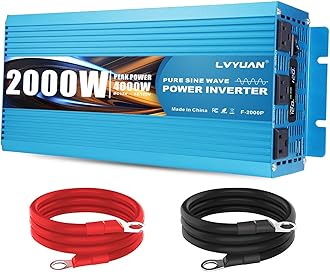 LVYUAN 2000 Watt Pure Sine Wave Inverter 12V to 110V 120V DC to AC with LCD Display, 3 U.S. Outlet, USB Charger Ports, Car Power Inverter for Vehicles, RV, Outdoor, Home