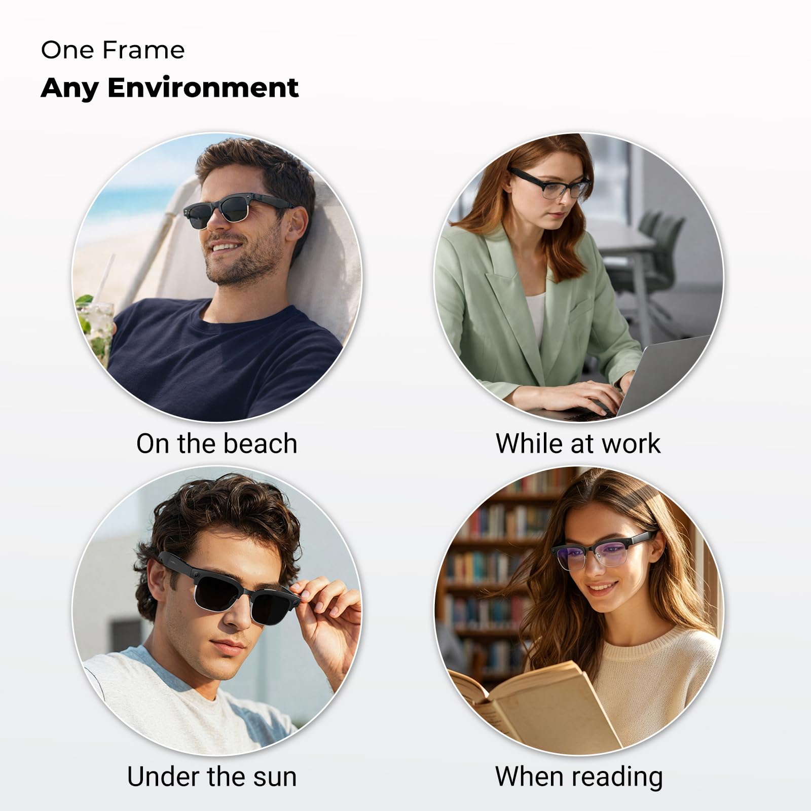 Lunettes Connectées W630 - Caméra Vlog 8MP, Traduction IA en Temps Réel, Appel Bluetooth & Musique, Verres Solaires et Anti-Lumière Bleue Inclus
