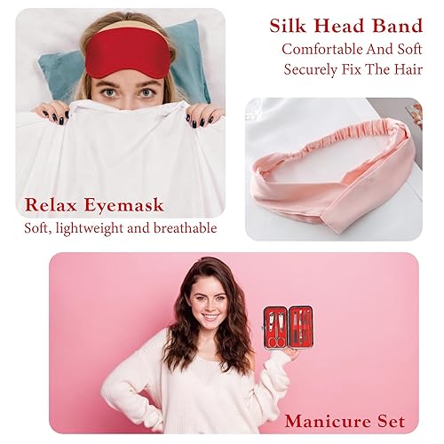 Miniatura 5 de Cesta de regalo roja, regalo para mujeres, set de regalo de spa de lujo de rosas y fresas para mujeres, cestas de regalo de Navidad 23 piezas,