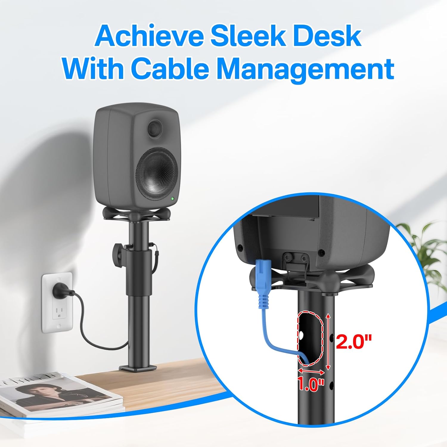 Height Adjustable Desktop Speaker Stands for Genelec G2/8020D/8320A Stand with Cable Management - Clamp-On Desktop Studio Monitor Stands for Genelec Studio Monitor Stand Up to 30Lbs to Elevate Sound