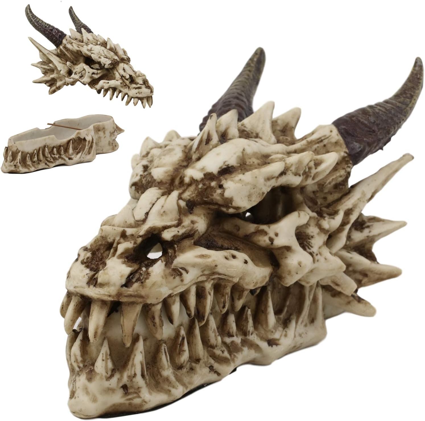 Ebros Gift 9" Long Smoking Nostrils and Eyes Bone Skeleton Fossil Dragon Skull 'Stryker' Incense Stick Burner Sculptural Box Statue Home Aromatherapy Decorative for Dungeons and Dragons GOT Fans