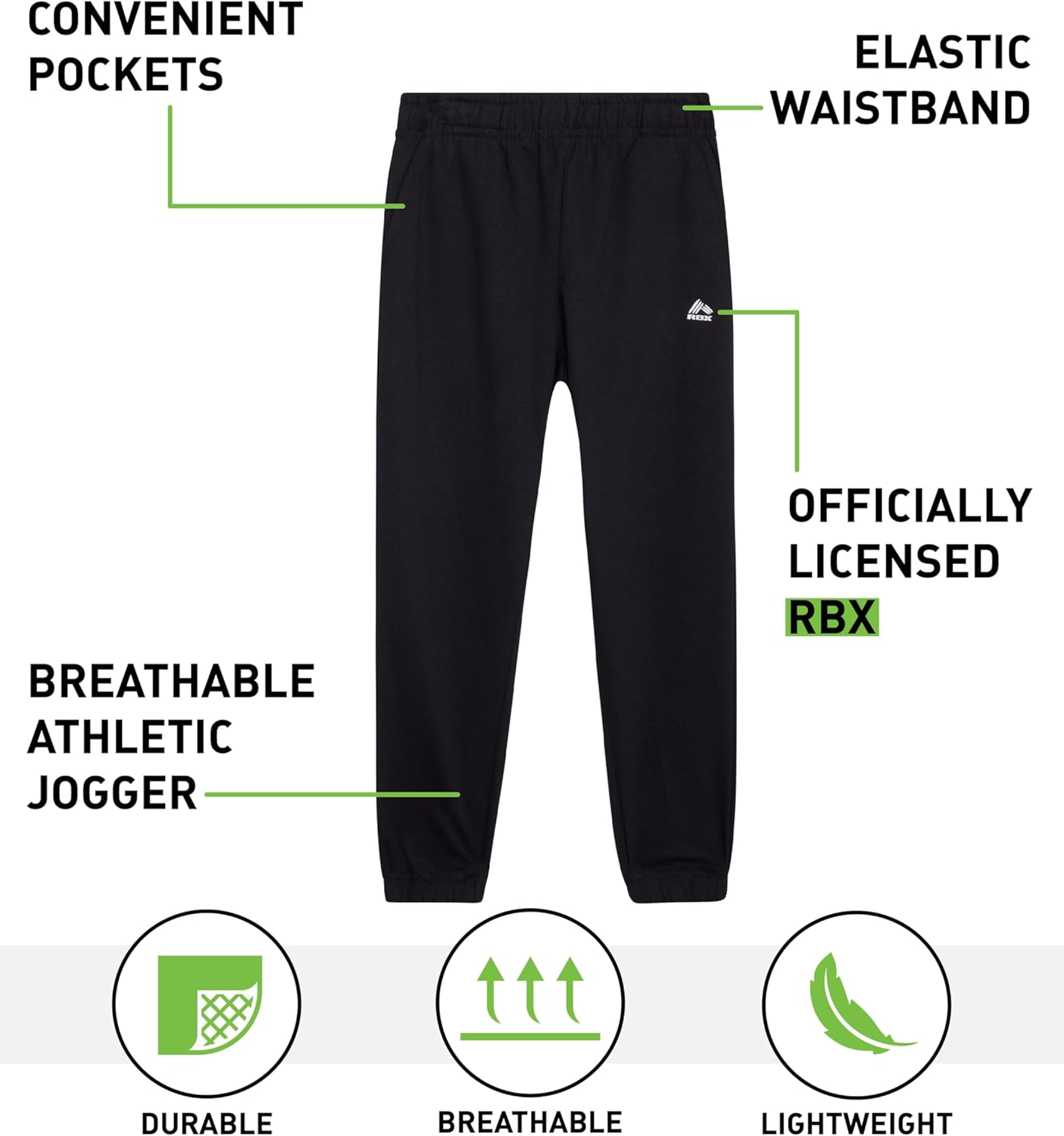 RBX Boys Sweatpants - 2 Pack Soft Performance Fleece Athletic Pants Boys Joggers Kids Sweatpants with Pockets (Sizes: 8-16) - Image 2